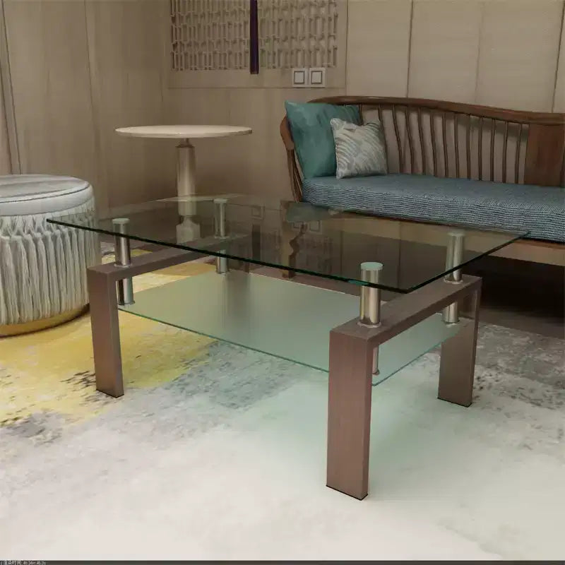 Glass Rectangular Walnut Glass Coffee Table, Transparent Coffee Table, Living Room Modern Side Table, Living Room Furniture